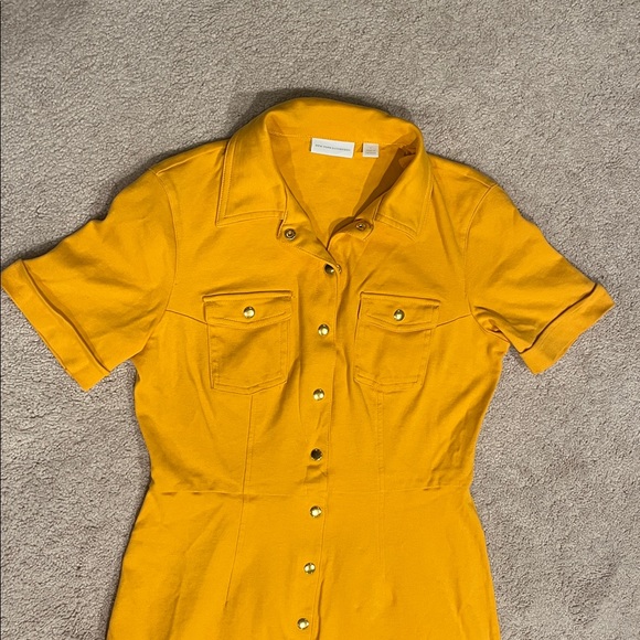 New York & Company Mustard Button-Up Mini Dress - Picture 3 of 6